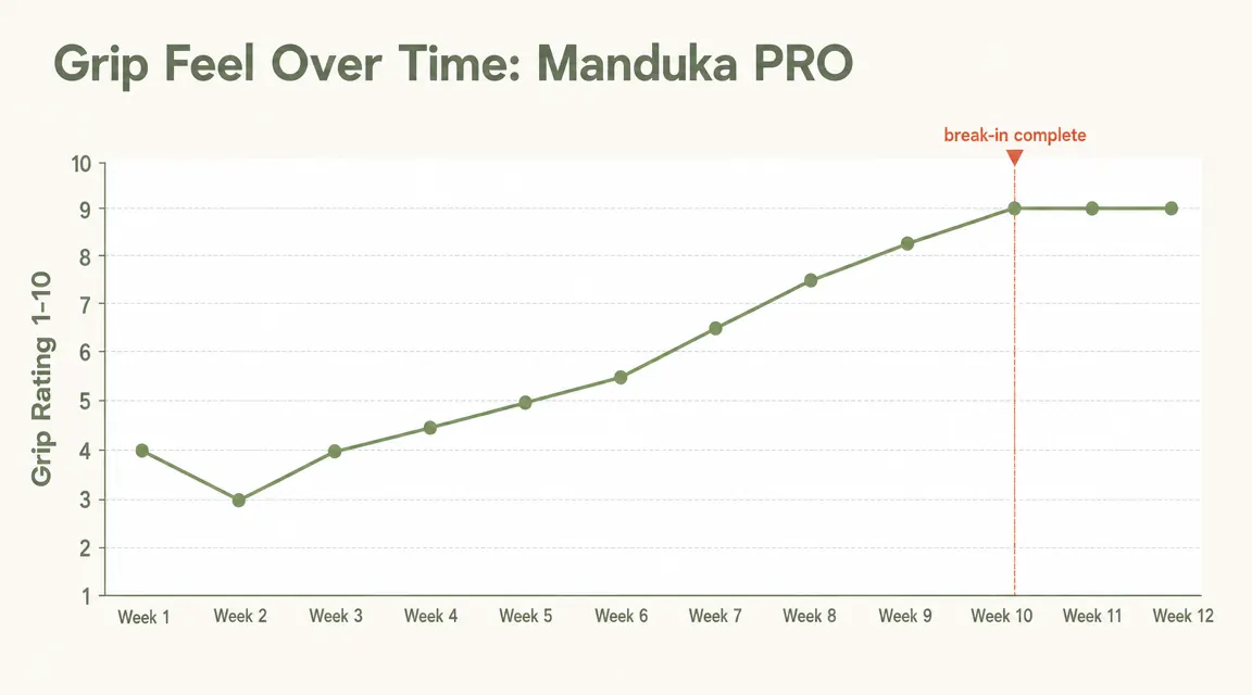 Chart showing Manduka PRO grip improvement timeline from week one through week twelve of regular practice