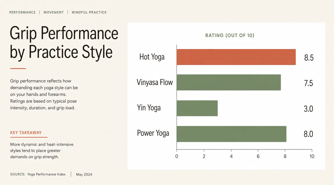 Chart showing grip quality ratings across different yoga styles tested on the Manduka PRO over 14 months
